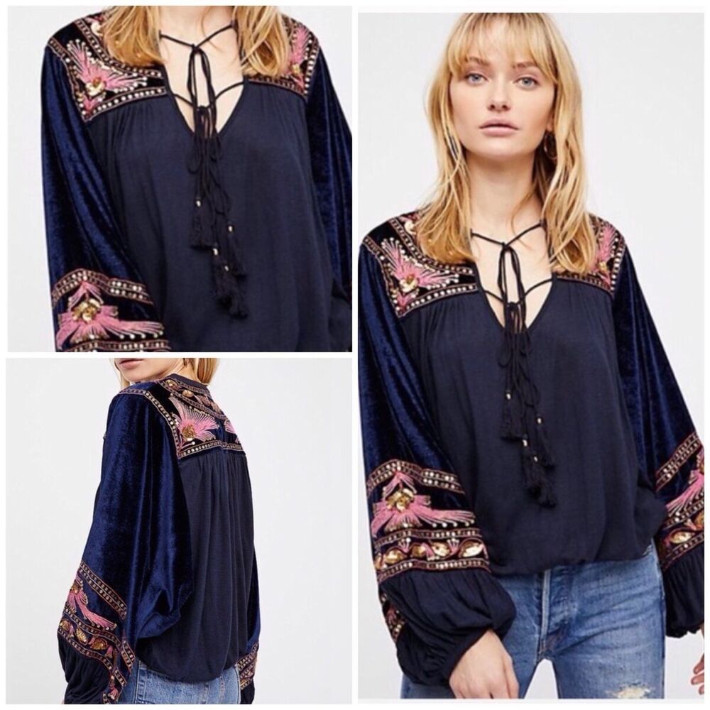 Free People hearts aflame top sequin work velvet top